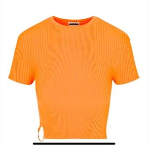 Orange Ribbed Short Sleeve Top